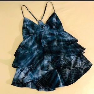 NWOT 100% Silk Tie Dye Ruffle Tank